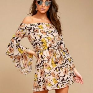 Lulus Orange Floral Off the Shoulder Tie Dress